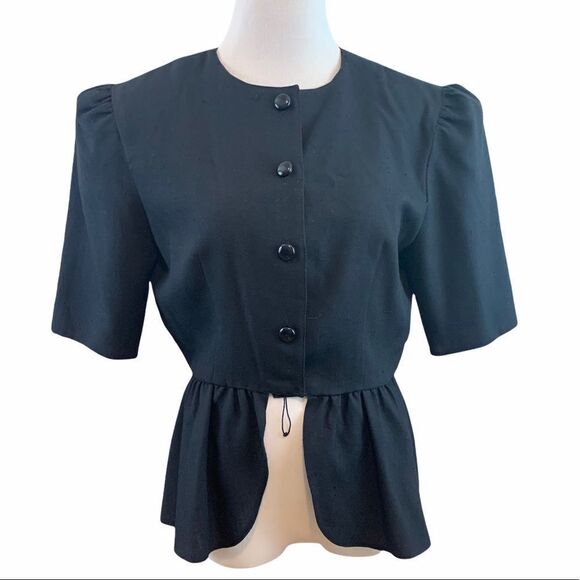 Vintage 80’s Caron black peplum structured top - Picture 1 of 10